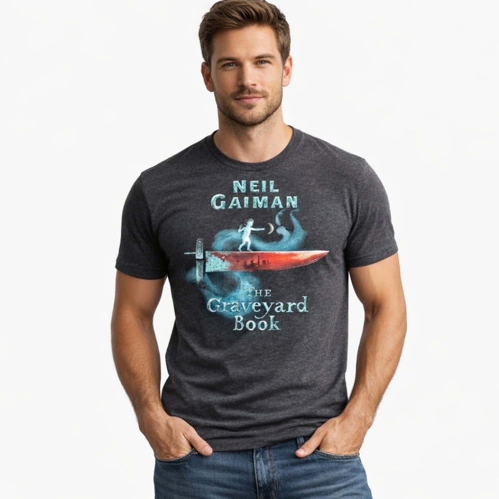 Neil Gaiman The Graveyard Book Graphic T-Shirt Mens Large Gray Out of Print Tee